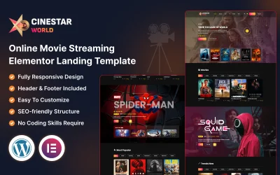 Cinestar World - Online Movie Streaming Elementor Landing Template